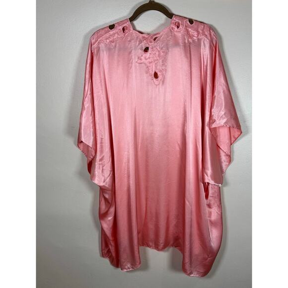 Vintage Natori Satin Embroidered Blush Pink Short One size Robe Romantic - Picture 6 of 8